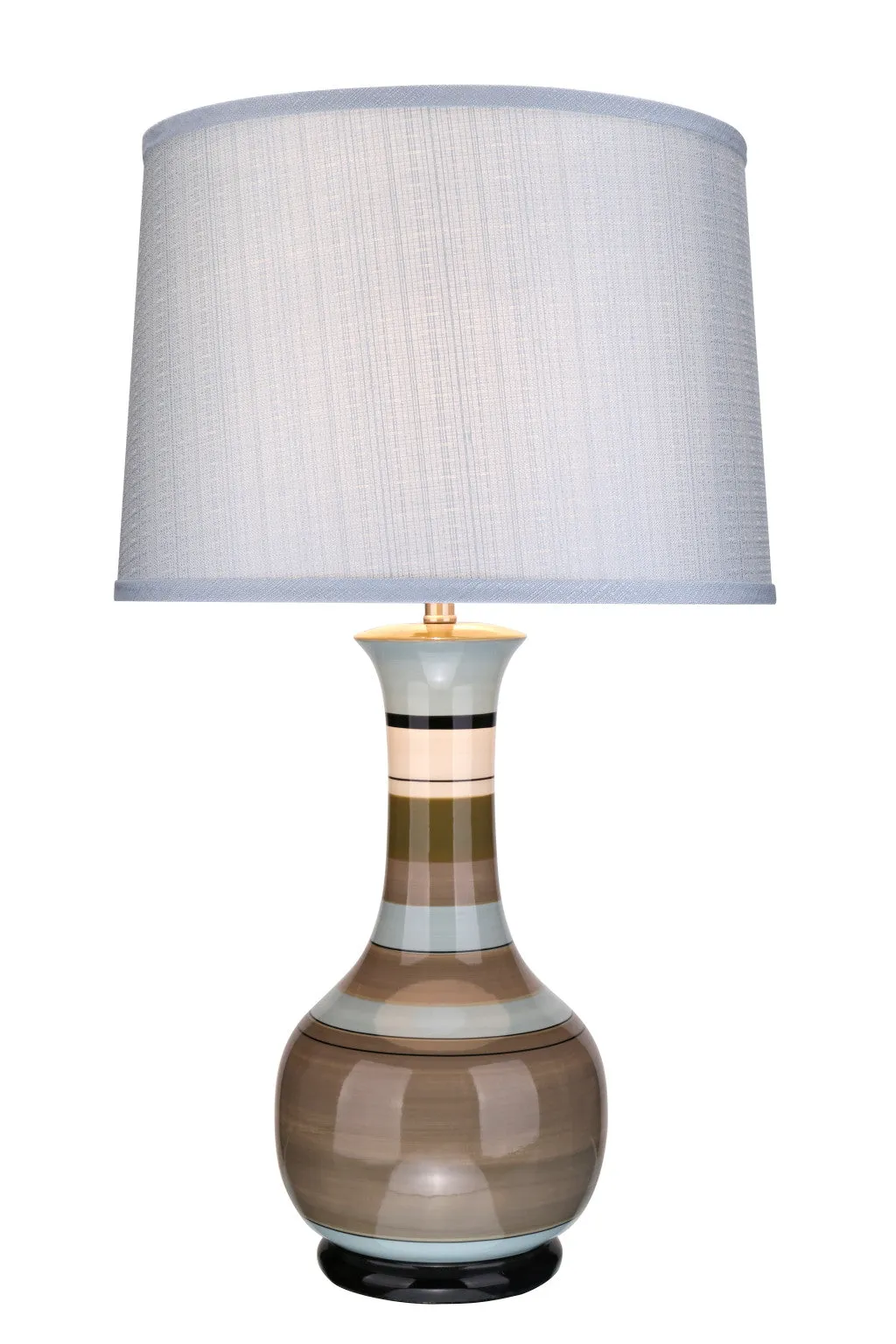 # 40082 28 1/2" High Transitional Ceramic Table Lamp, Striped in Light Blue, Ivory & Ombre Dark Grey with Hardback Empire Shaped Lamp Shade in Light Blue, 16" W