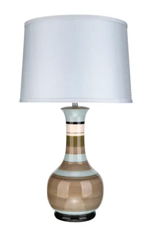 # 40082 28 1/2" High Transitional Ceramic Table Lamp, Striped in Light Blue, Ivory & Ombre Dark Grey with Hardback Empire Shaped Lamp Shade in Light Blue, 16" W