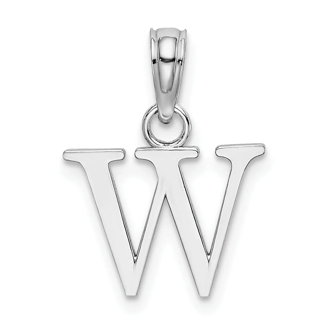 14K White Gold Block Design Small Letter W Initial Charm Pendant