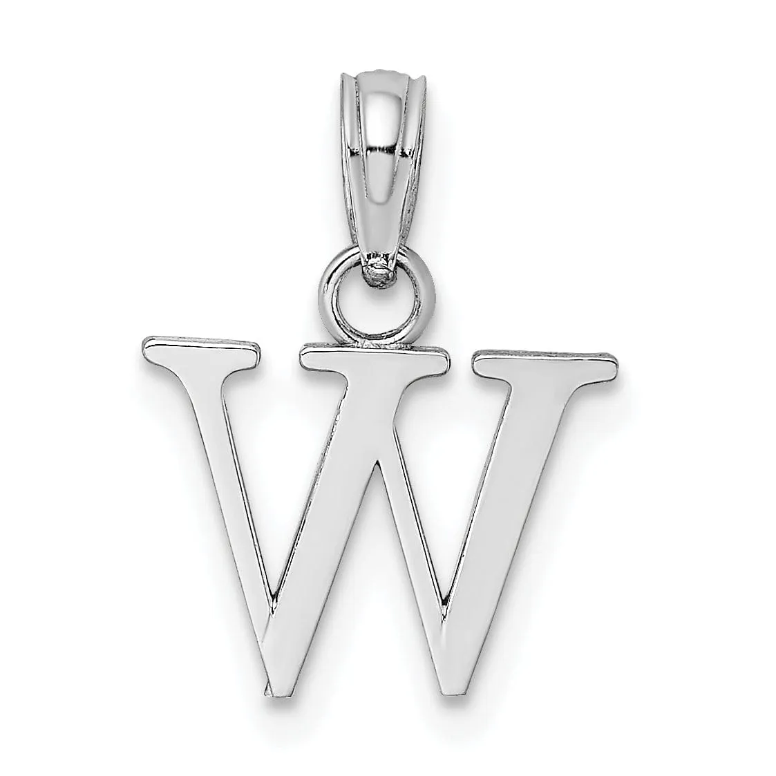 14K White Gold Block Design Small Letter W Initial Charm Pendant