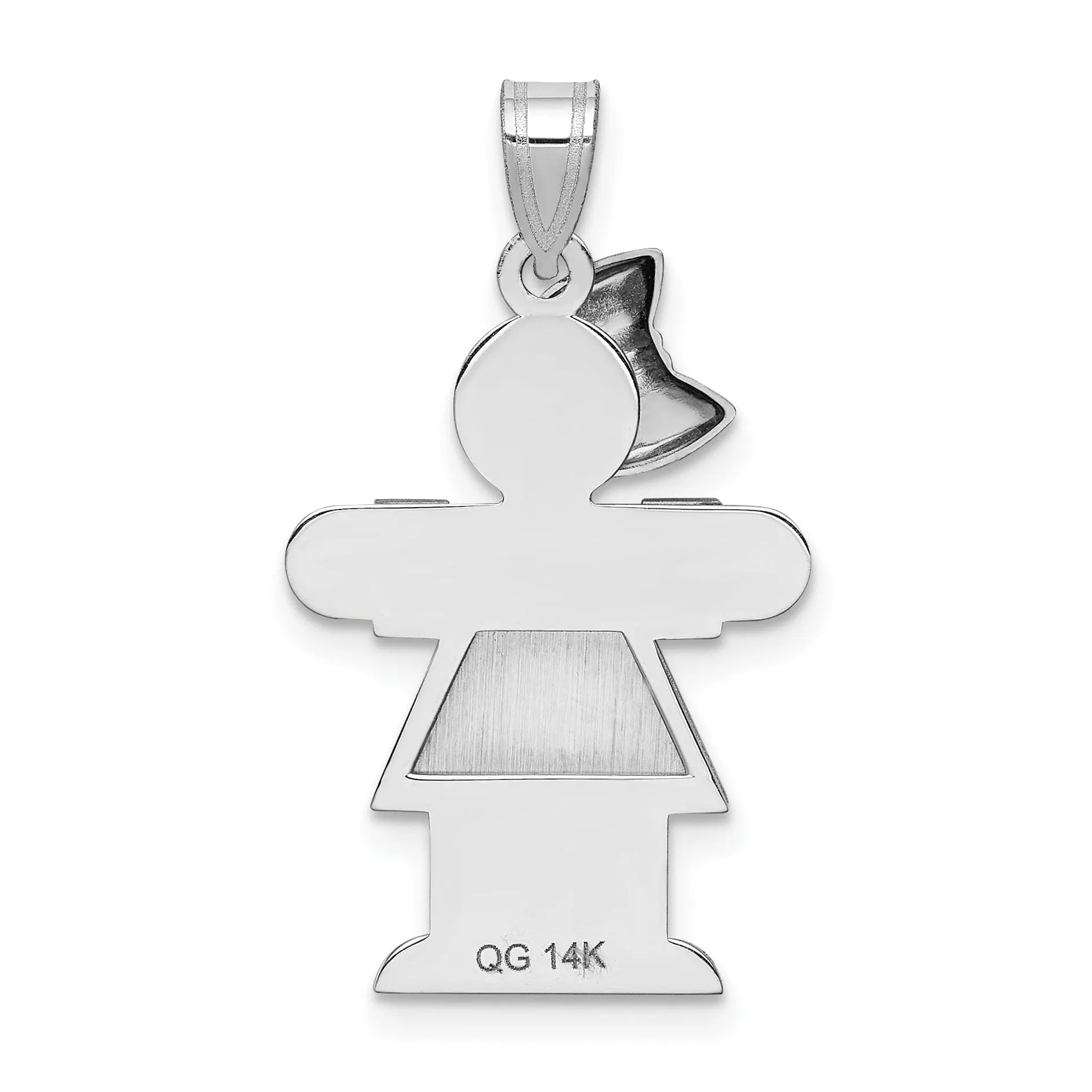 14k White Gold Medium Girl With Bow Hugs Charm