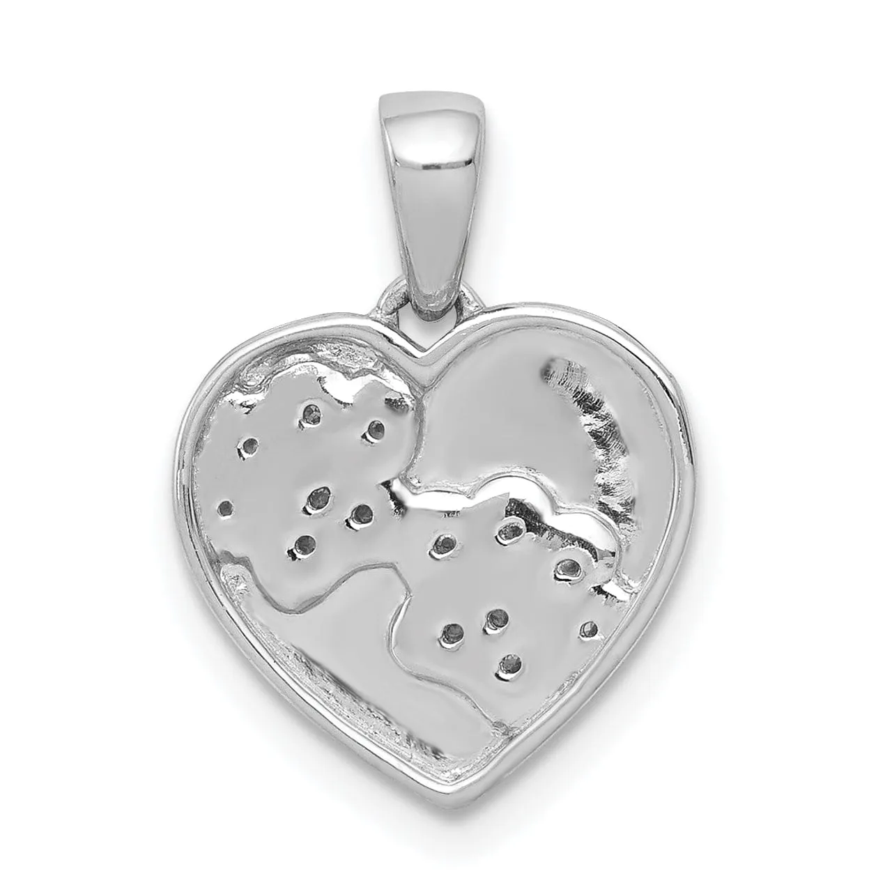 14k White Gold Polished Finish Open Back with Diamonds Paw Prints Heart Shape Charm Pendant