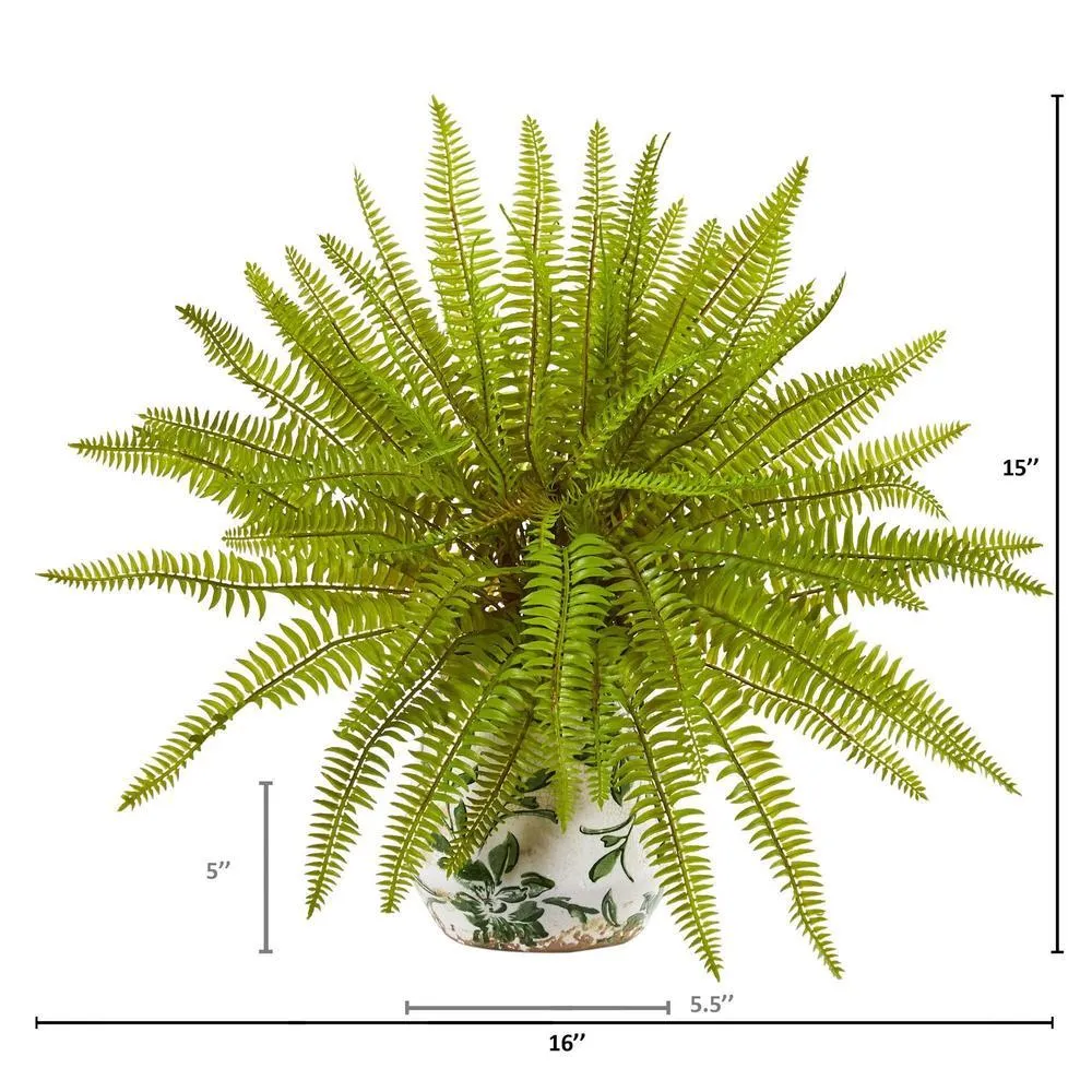 15" Fern Artificial Plant in Floral Planter