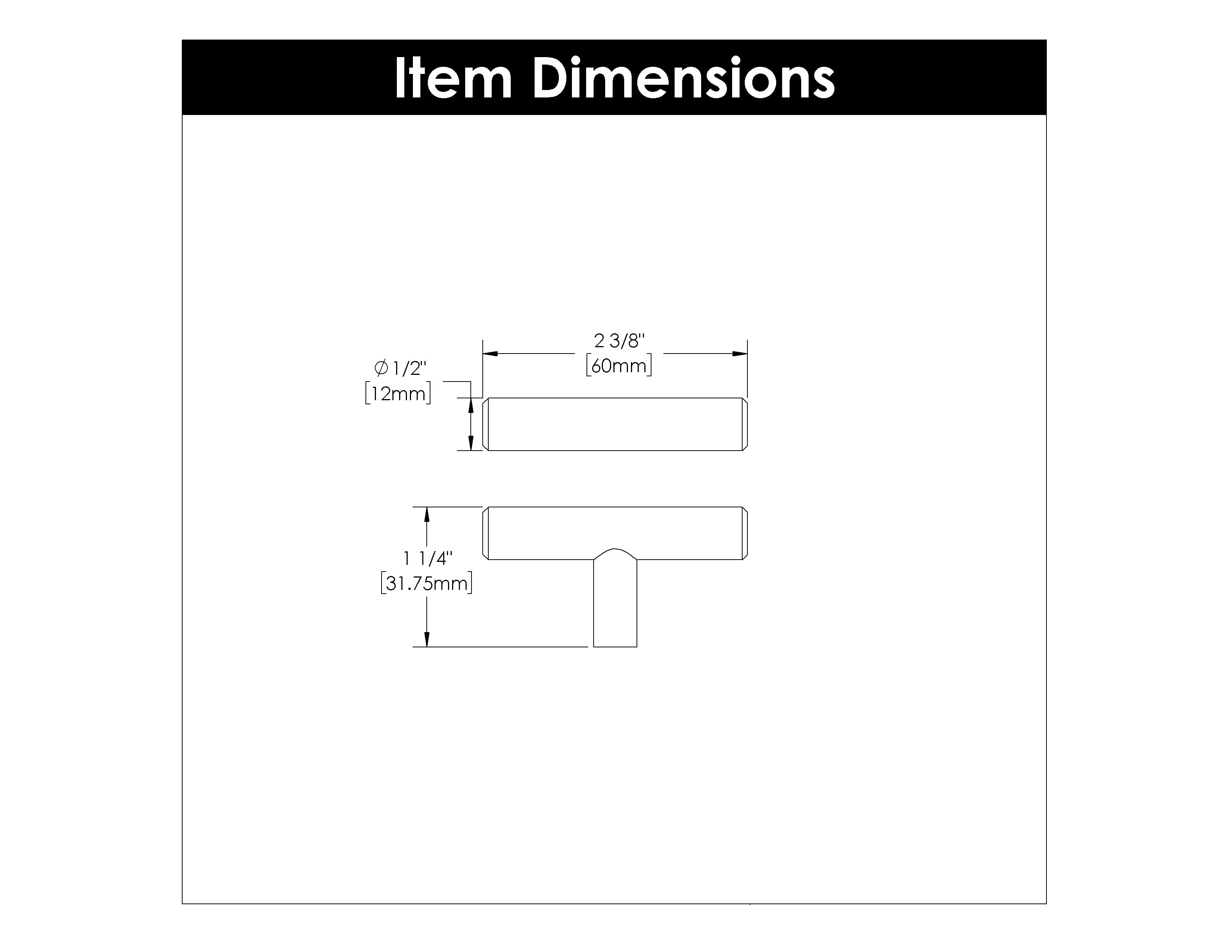 2-3/8 inch (60mm) Bar Pull T-Knob Cabinet Knob