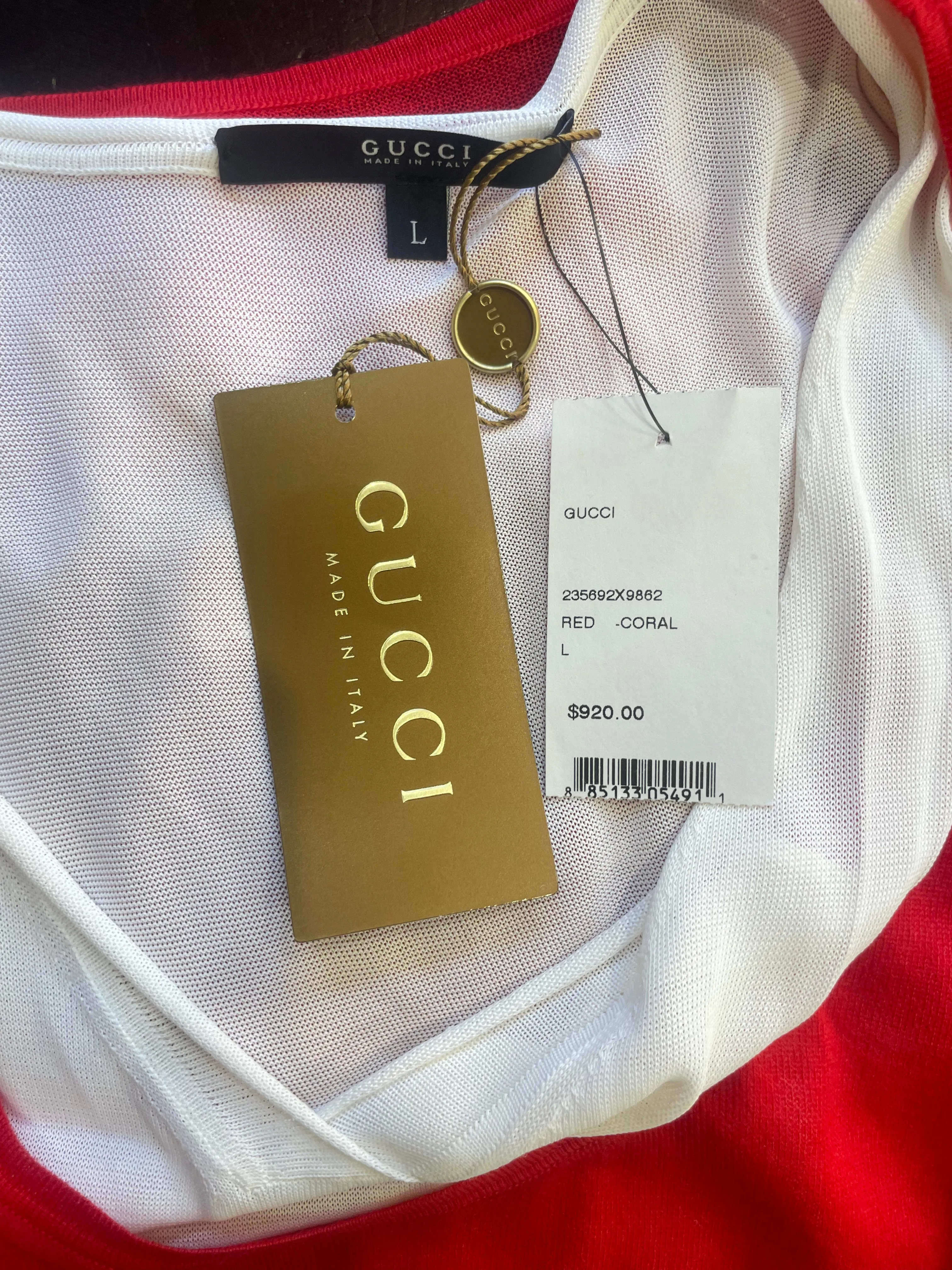 2000s Gucci Layered Red & White Cashmere and Viscose Tank, NWT