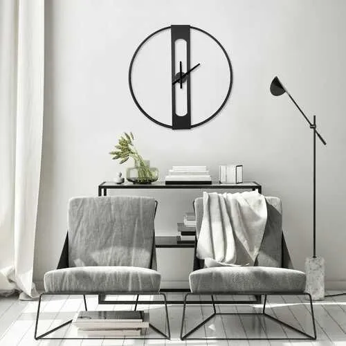 28" Round Metal Matte Black Wall Clock