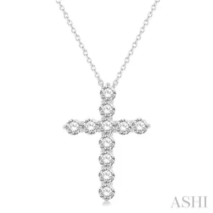 3 ctw Round Cut Diamond Cross Pendant in 14K White Gold with Chain