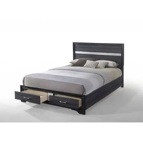 63" X 84" X 50" Black Wood Queen Bed w/Storage