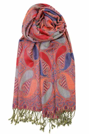 Achillea Red Blue Multi Color Paisley Pashmina