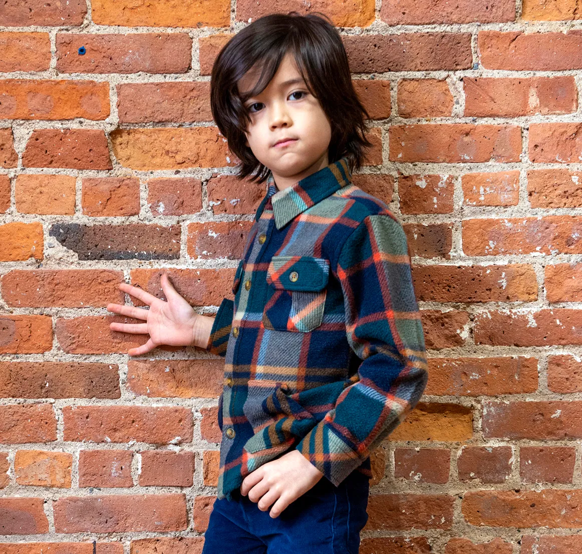 Appaman - Boys Snow Fleece Shirt in Navy/Everglade Plaid