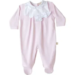 Baby Girls Pink Cotton Babygrow With Bow