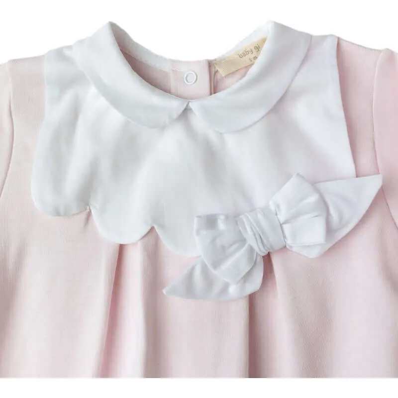 Baby Girls Pink Cotton Babygrow With Bow