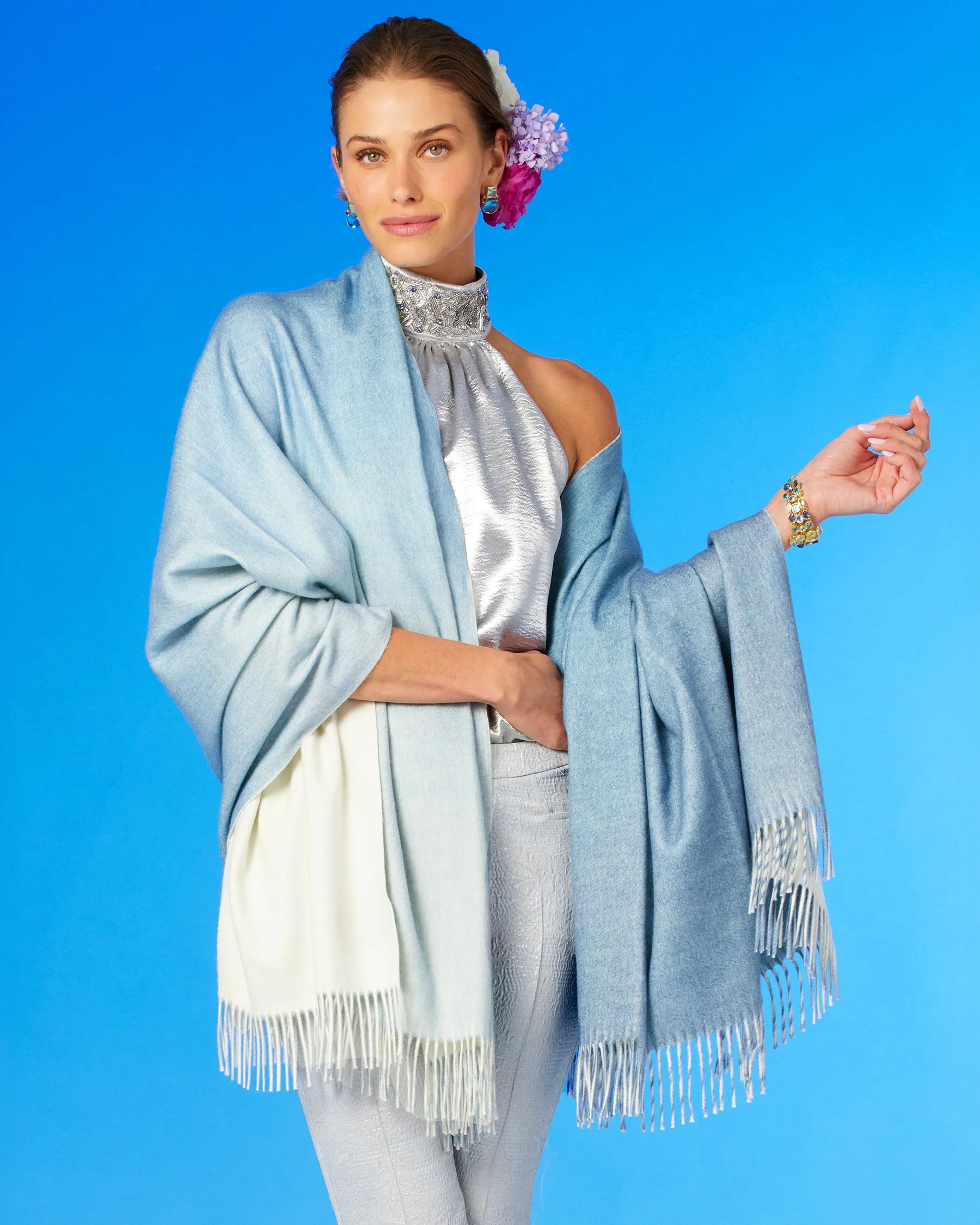 Begoña & Co Sibelina Ombre Effect Shawl/Throw in Aqua Blue