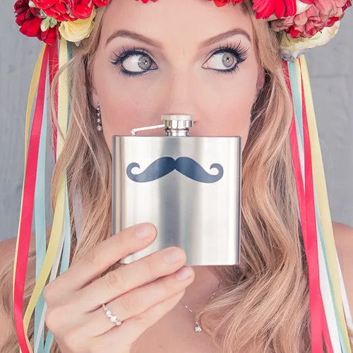 Black Mustache Stainless Steel Hip Flask