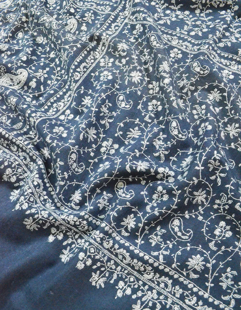 Blue and White Embroidery Pashmina shawl 7350