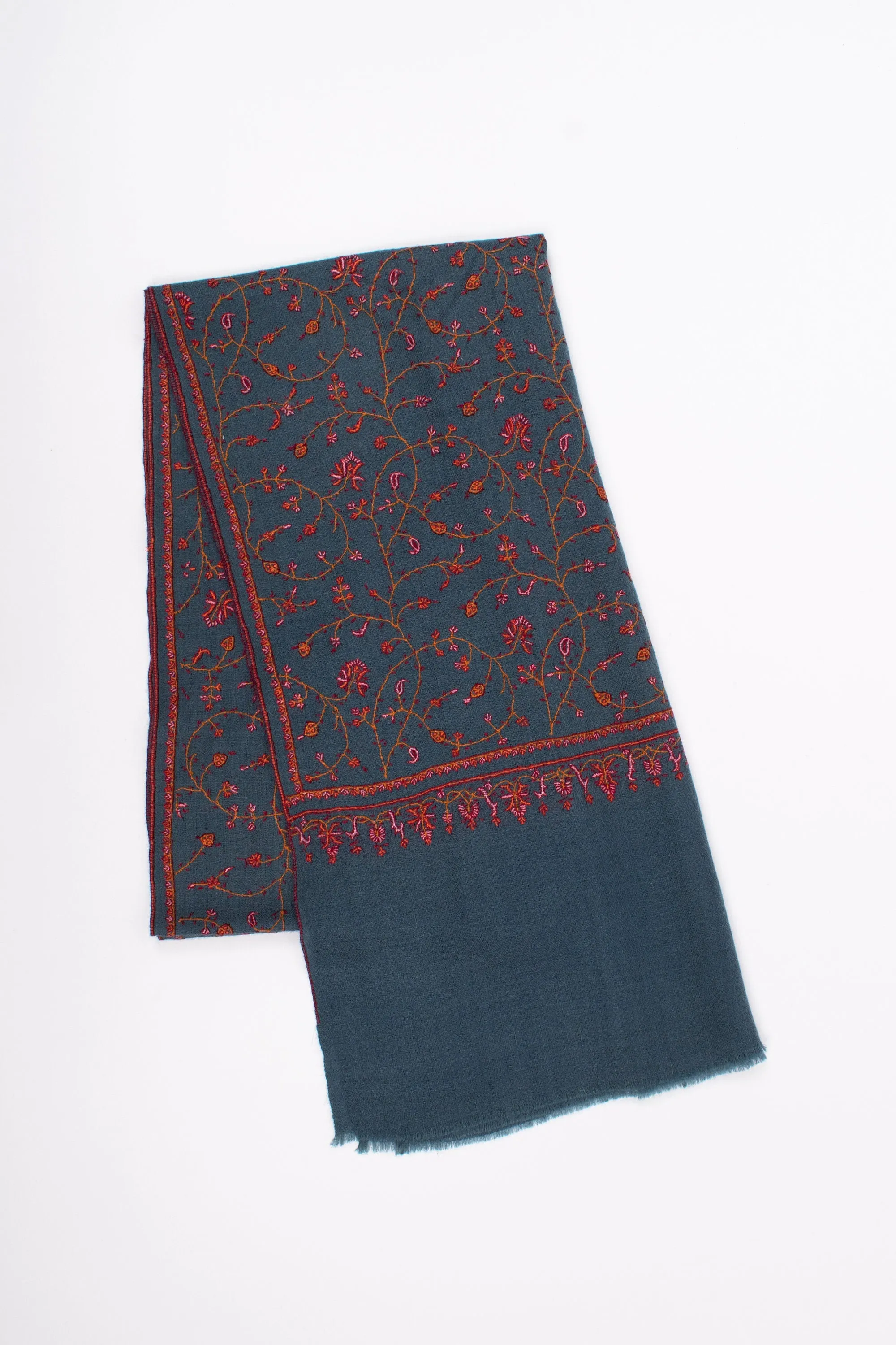 Blue Gray Scarves, Super Soft Pashminas, Needlework Embroideries, Kashmiri Shawls, Summer Wraps, Organic Scarf, 28x80" - MARSALA