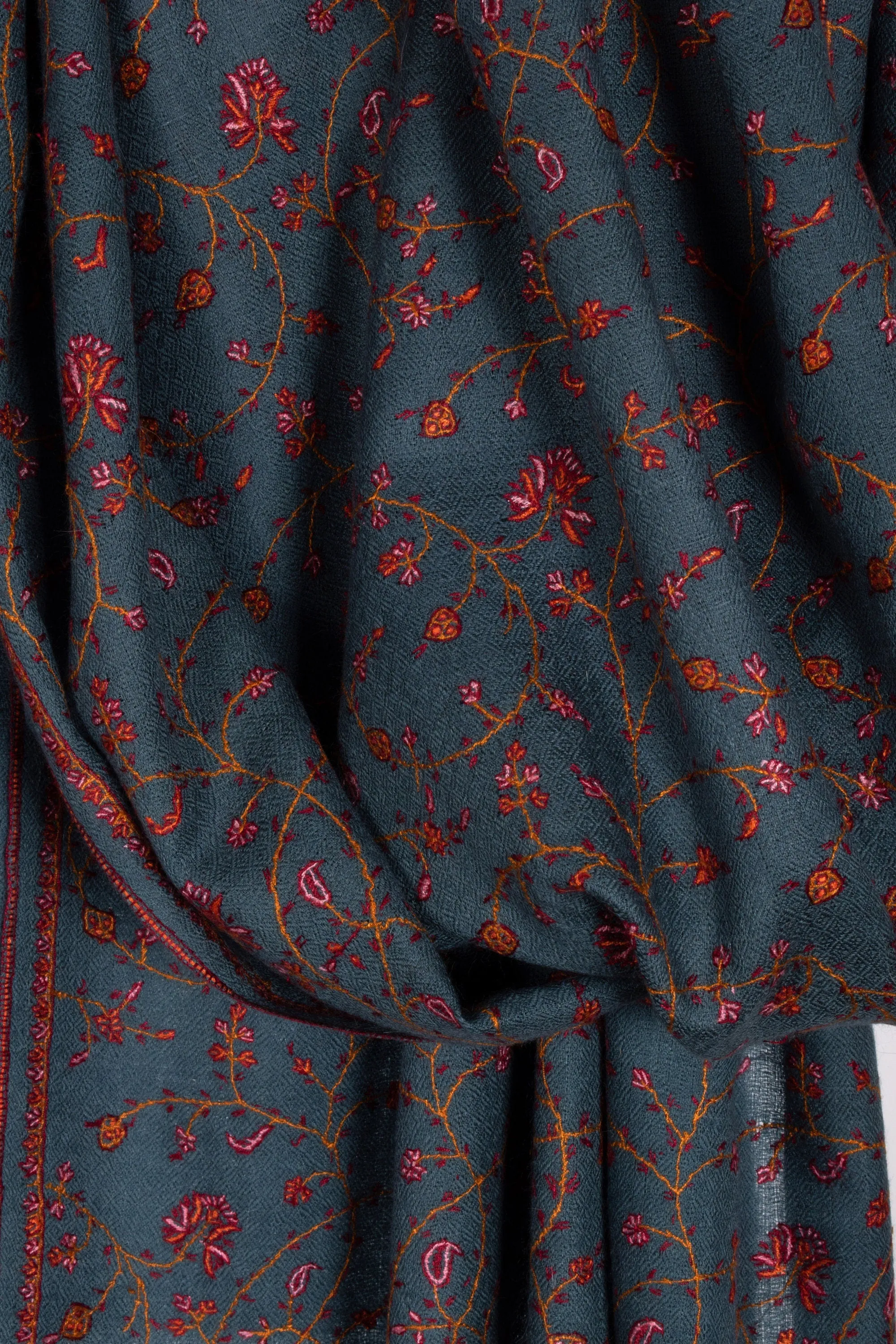 Blue Gray Scarves, Super Soft Pashminas, Needlework Embroideries, Kashmiri Shawls, Summer Wraps, Organic Scarf, 28x80" - MARSALA