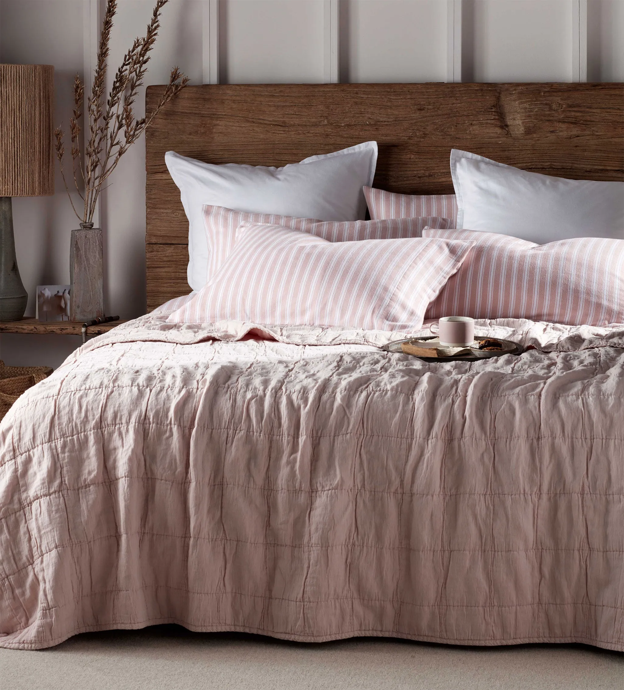 Blush Pink Finn 100% Cotton Quilted Throw