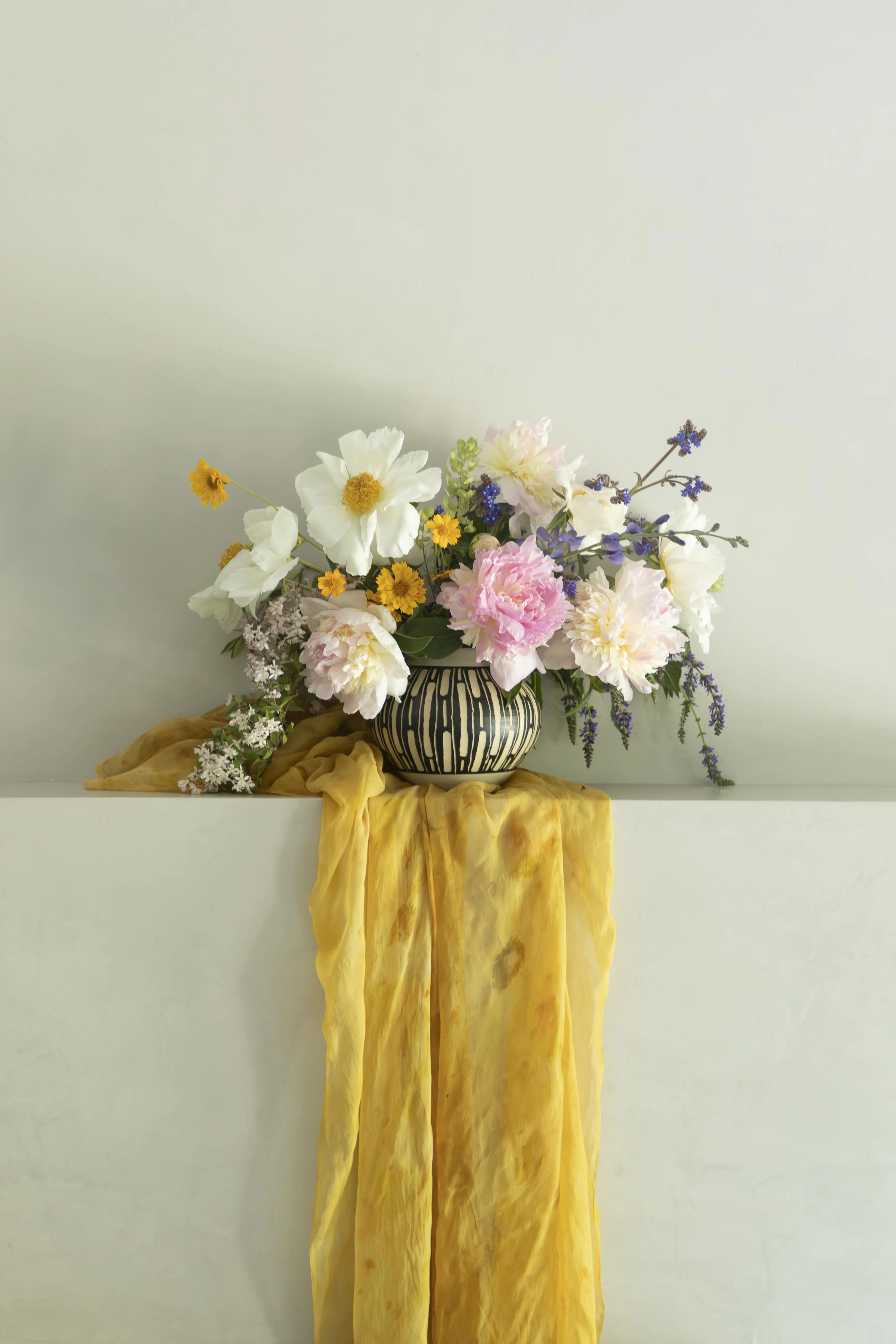 Botanical Print Sheer Silk Table Runner {Marigold & Chrysanthemum}