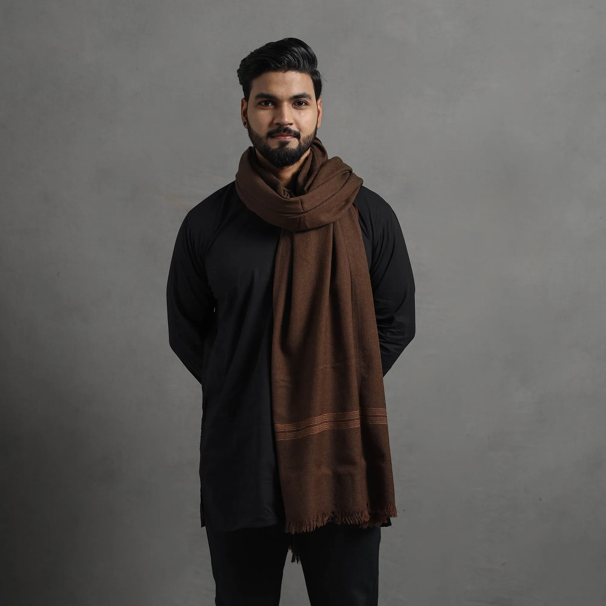 Brown - Kumaun Handwoven Pure Merino Wool Shawl for Men 04