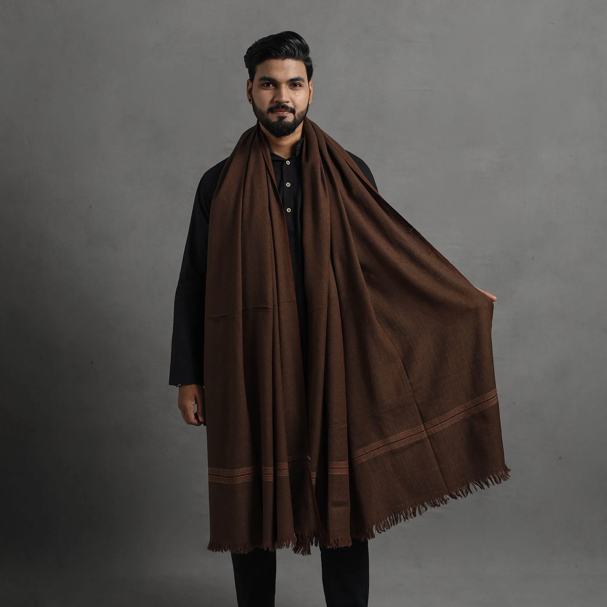 Brown - Kumaun Handwoven Pure Merino Wool Shawl for Men 04