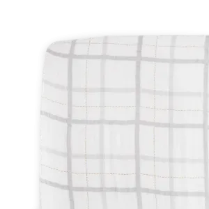 Cotton Muslin Crib Sheet - Grey Plaid