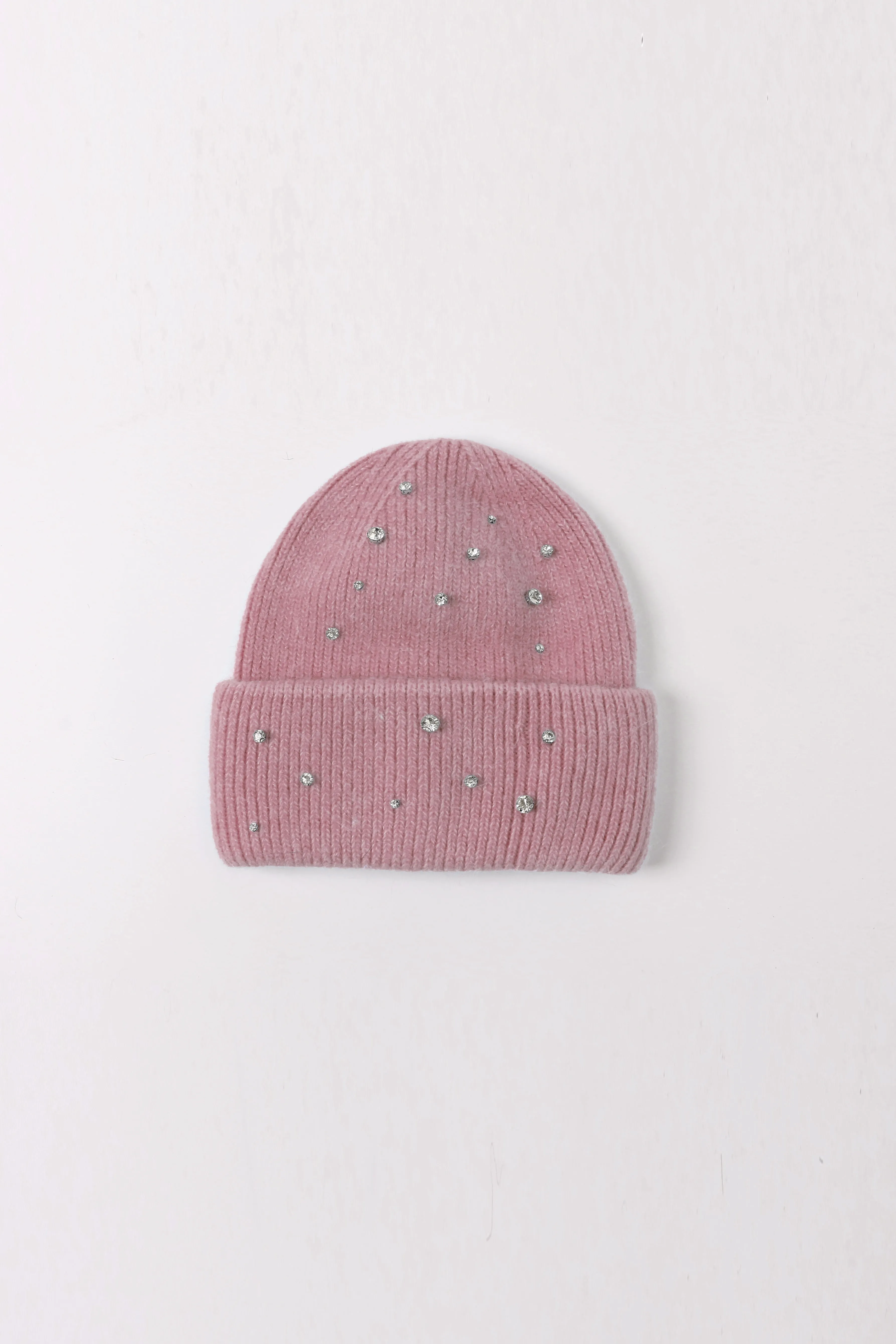 Crystal Embellished Angora Beanie Hat