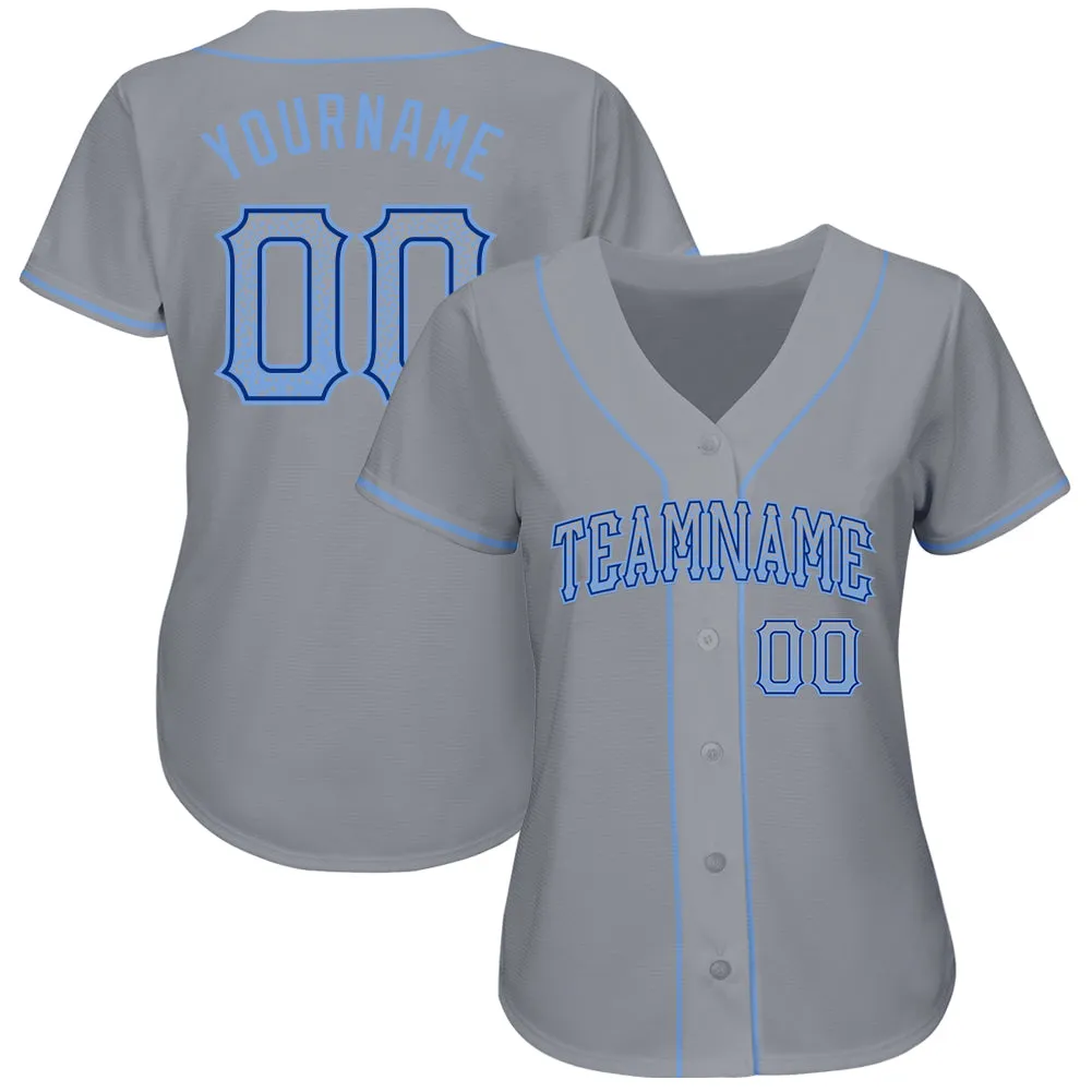 Custom Gray Light Blue-Royal Authentic Drift Fashion Baseball Jersey