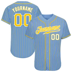 Custom Light Blue Gold Pinstripe Gold-White Authentic Baseball Jersey