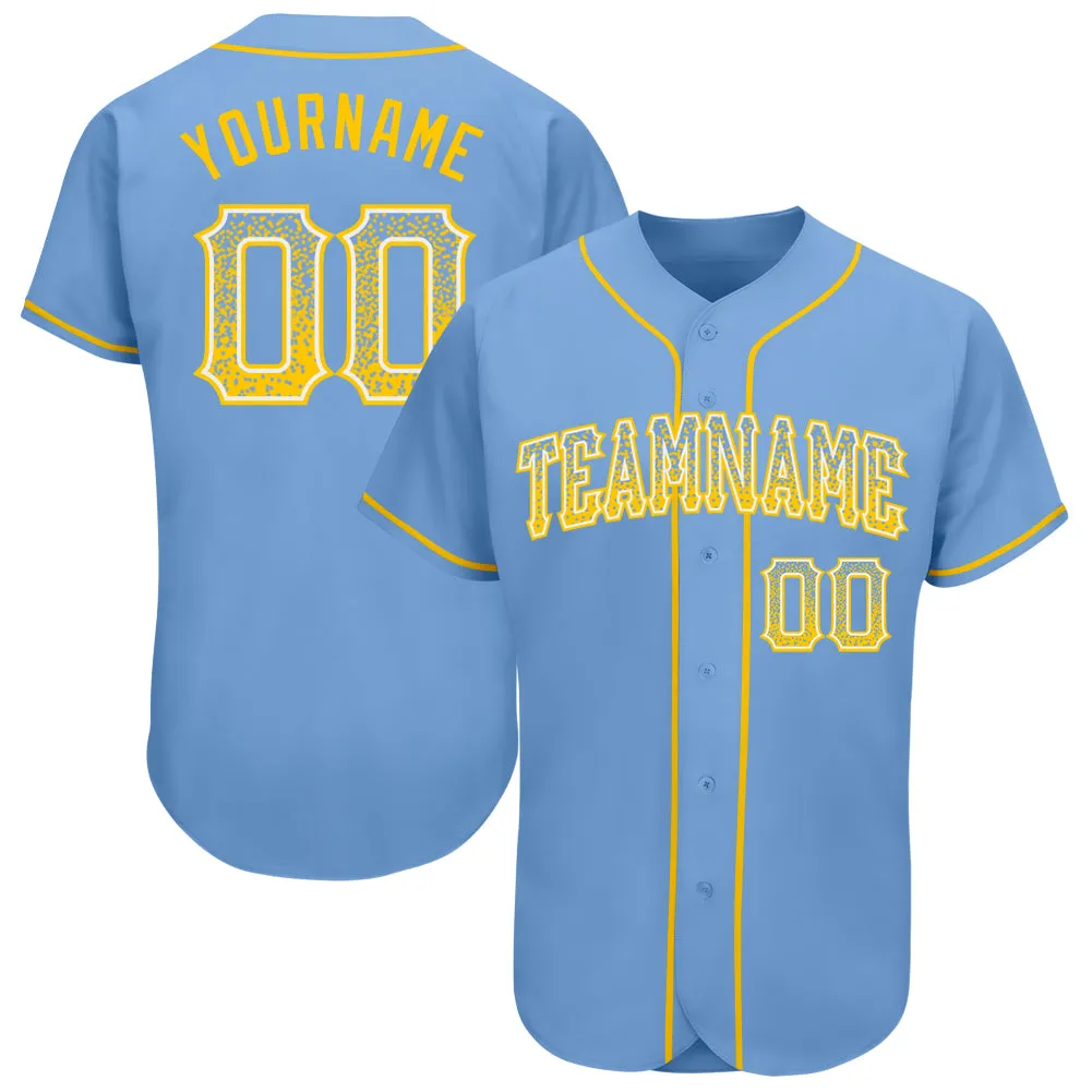 Custom Light Blue Gold-White Authentic Drift Fashion Baseball Jersey