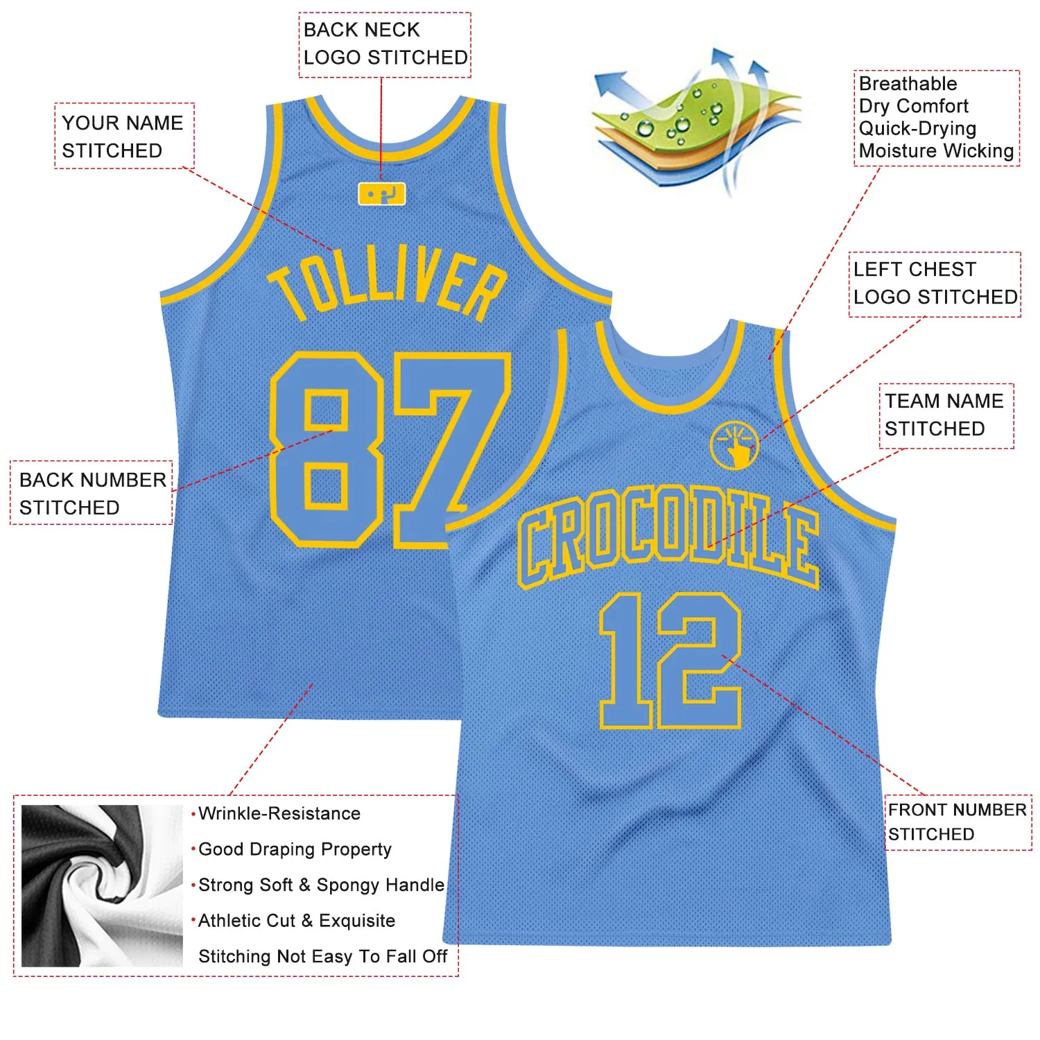 Custom Light Blue Light Blue-Gold Authentic Throwback Basketball Jersey