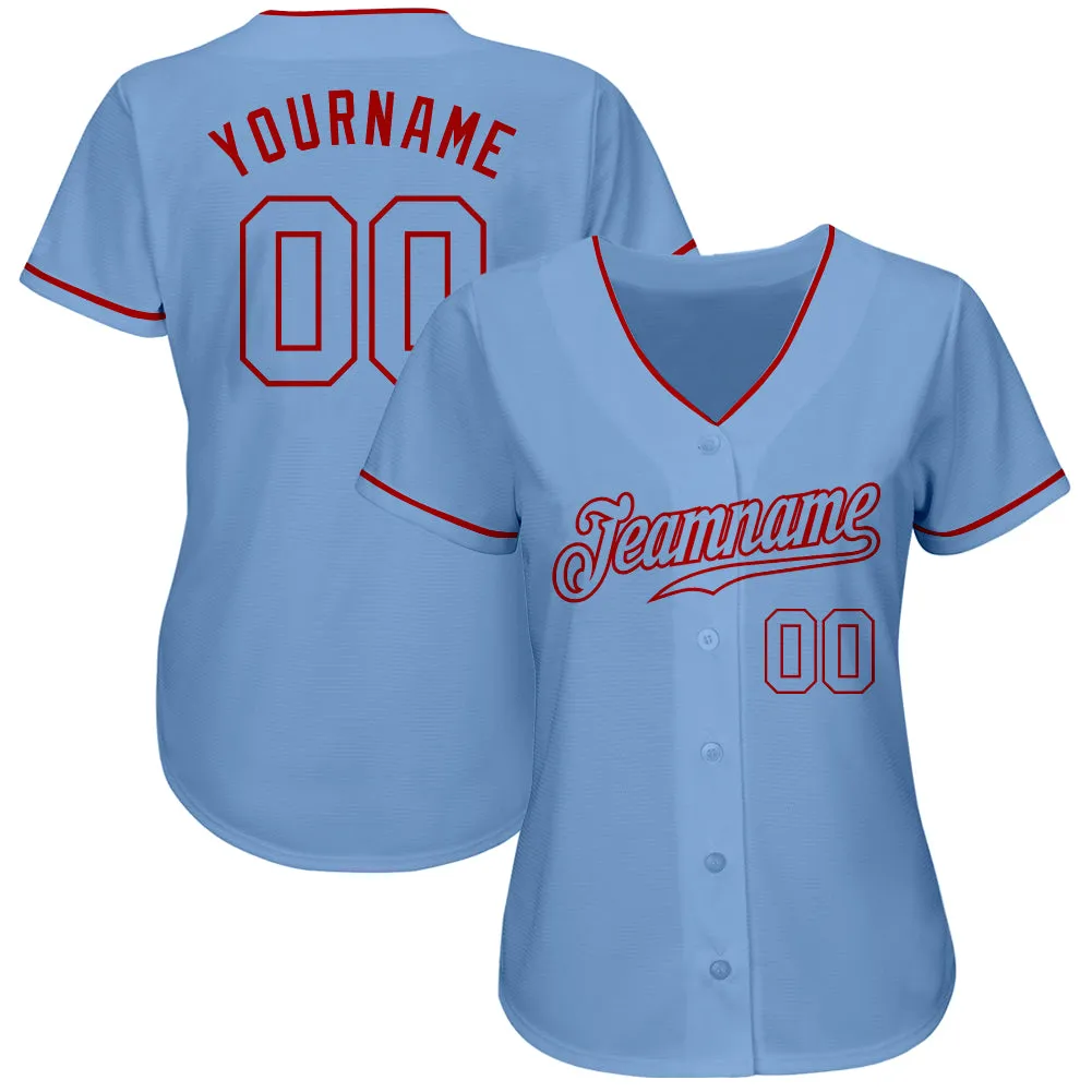 Custom Light Blue Light Blue-Red Authentic Baseball Jersey