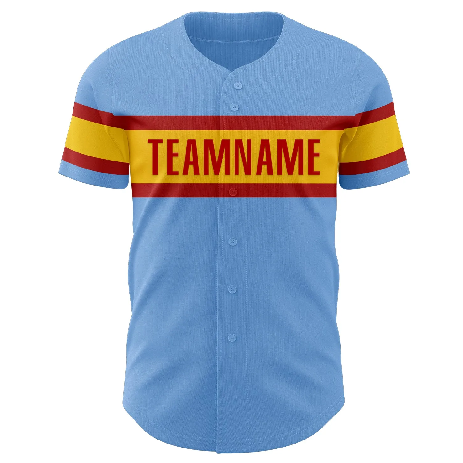 Custom Light Blue Red-Yellow Authentic Baseball Jersey