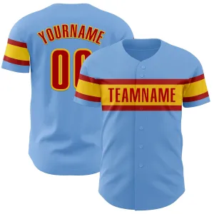 Custom Light Blue Red-Yellow Authentic Baseball Jersey