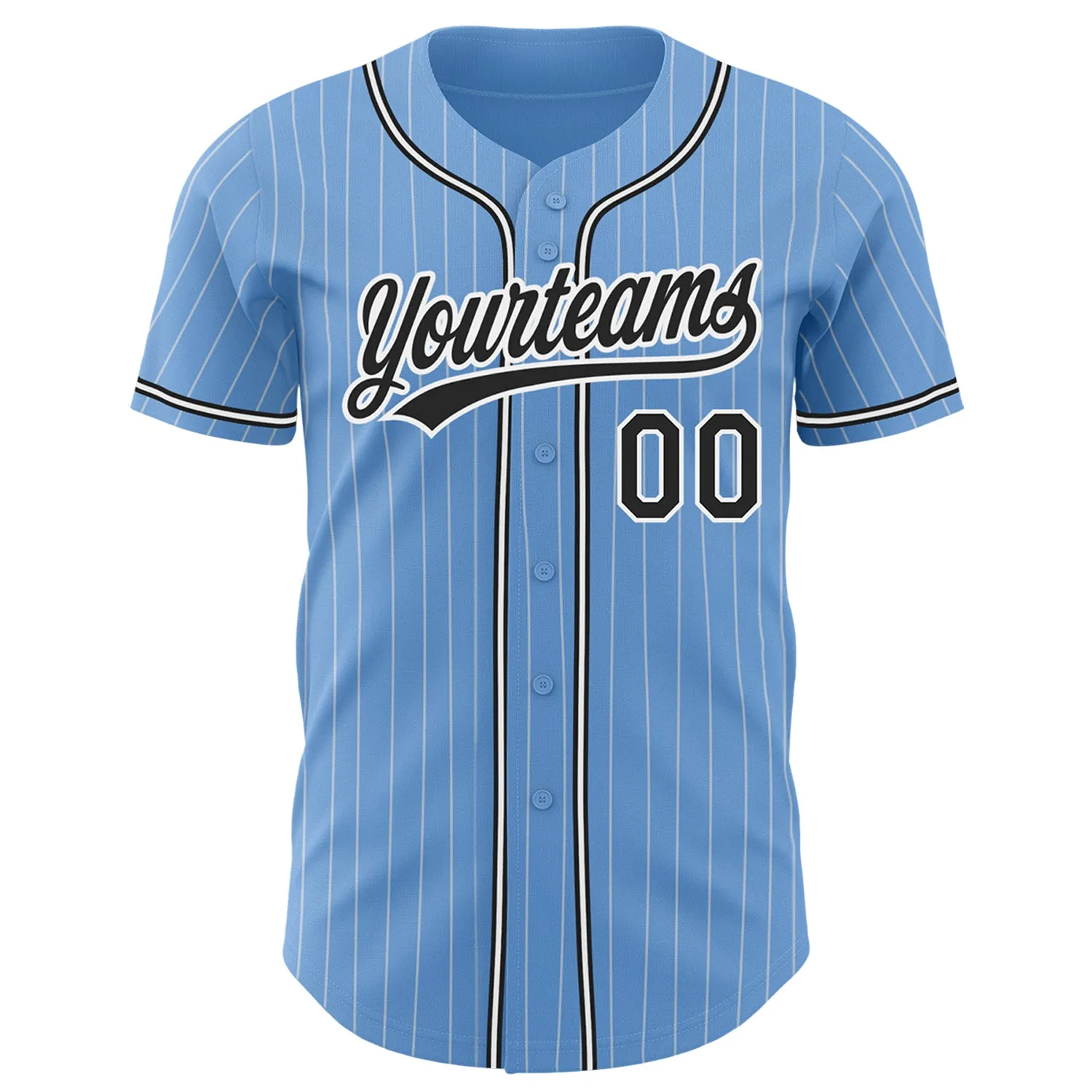 Custom Light Blue White Pinstripe Black Authentic Baseball Jersey