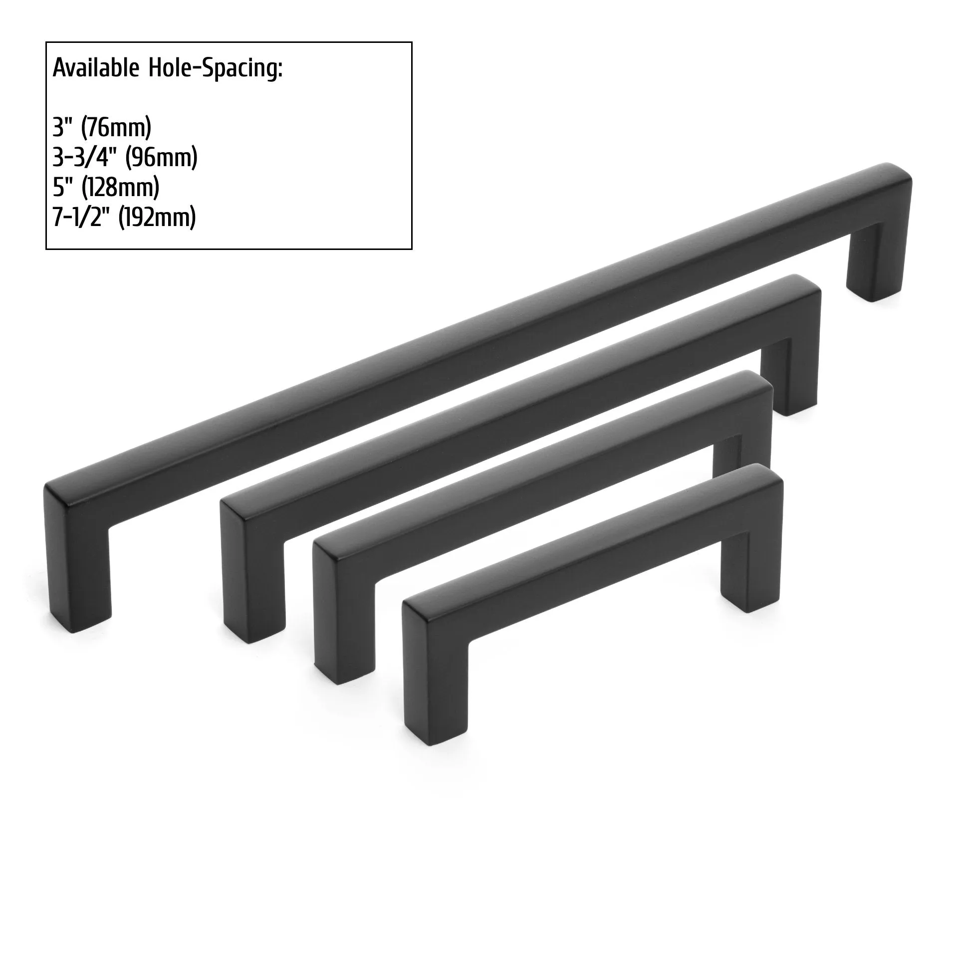 Diversa Matte Black 7-1/2" (192mm) Square Edge Solid Cabinet Bar Pull - 10 PACK