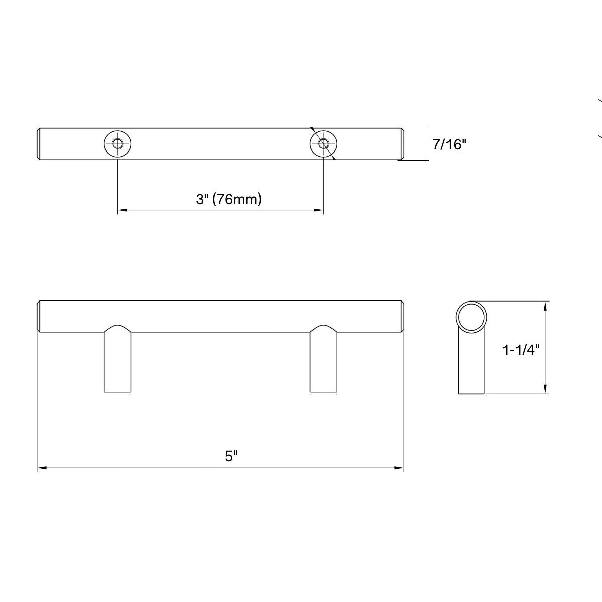 Diversa Matte Black Euro Style 3" (76mm) Cabinet Bar Pull