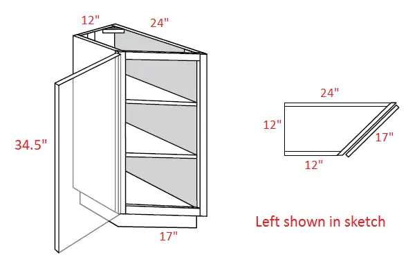 EB02-BTC2412R Elegant Smokey Gray Assembled 12" Angle Base Cabinet