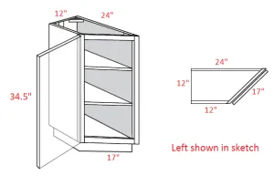 EB02-BTC2412R Elegant Smokey Gray Assembled 12" Angle Base Cabinet