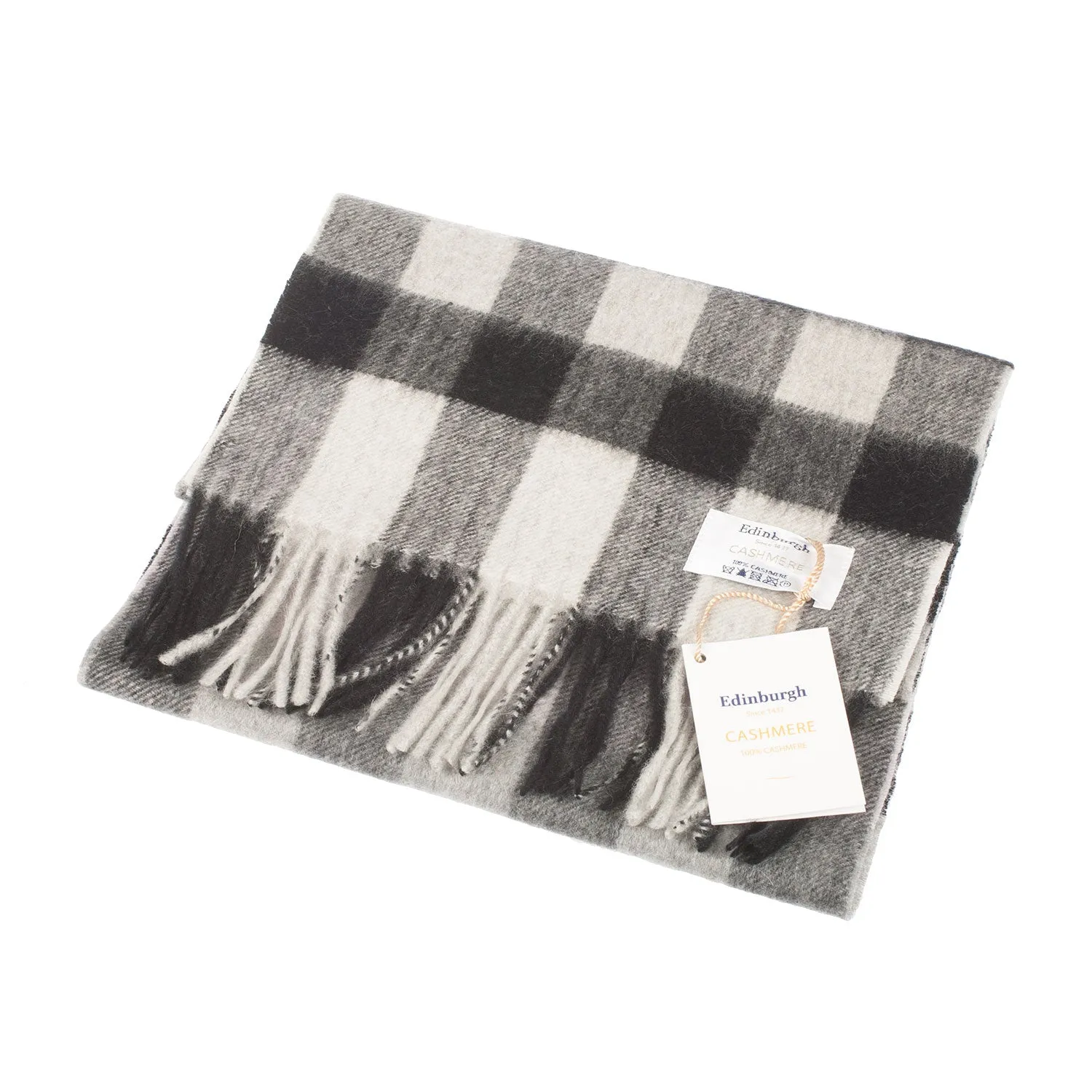 Edinburgh Cashmere Scarf  Giant Chequer - Black/Oyster