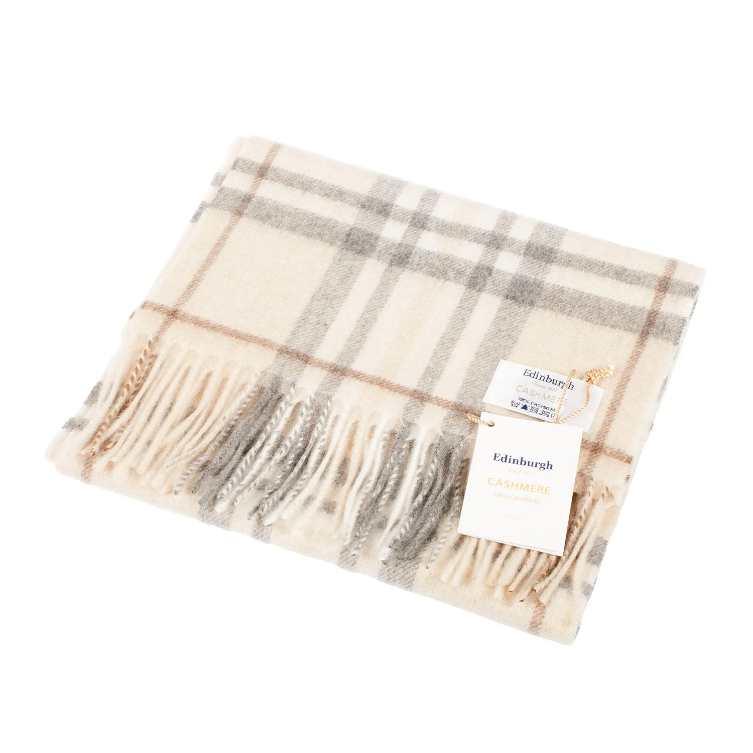 Edinburgh Cashmere Scarf  Highlight Check - Olive/Brown/Oyster