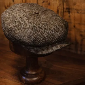 Eight Piece Light Brown Herringbone Wool Newsboy Cap