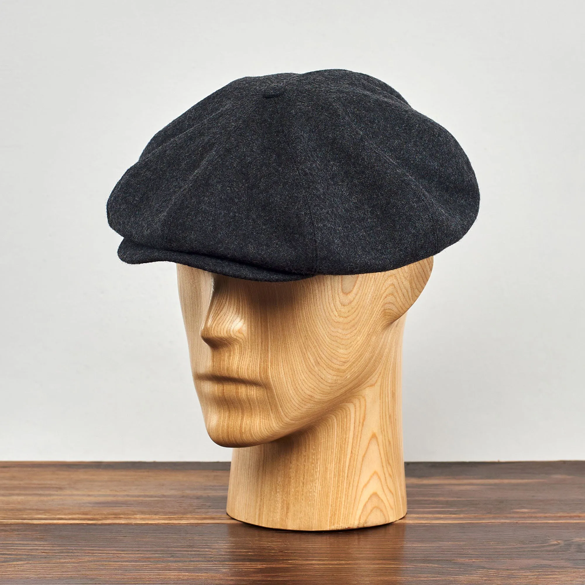 Eight Piece Wool Newsboy Cap-Dark Grey