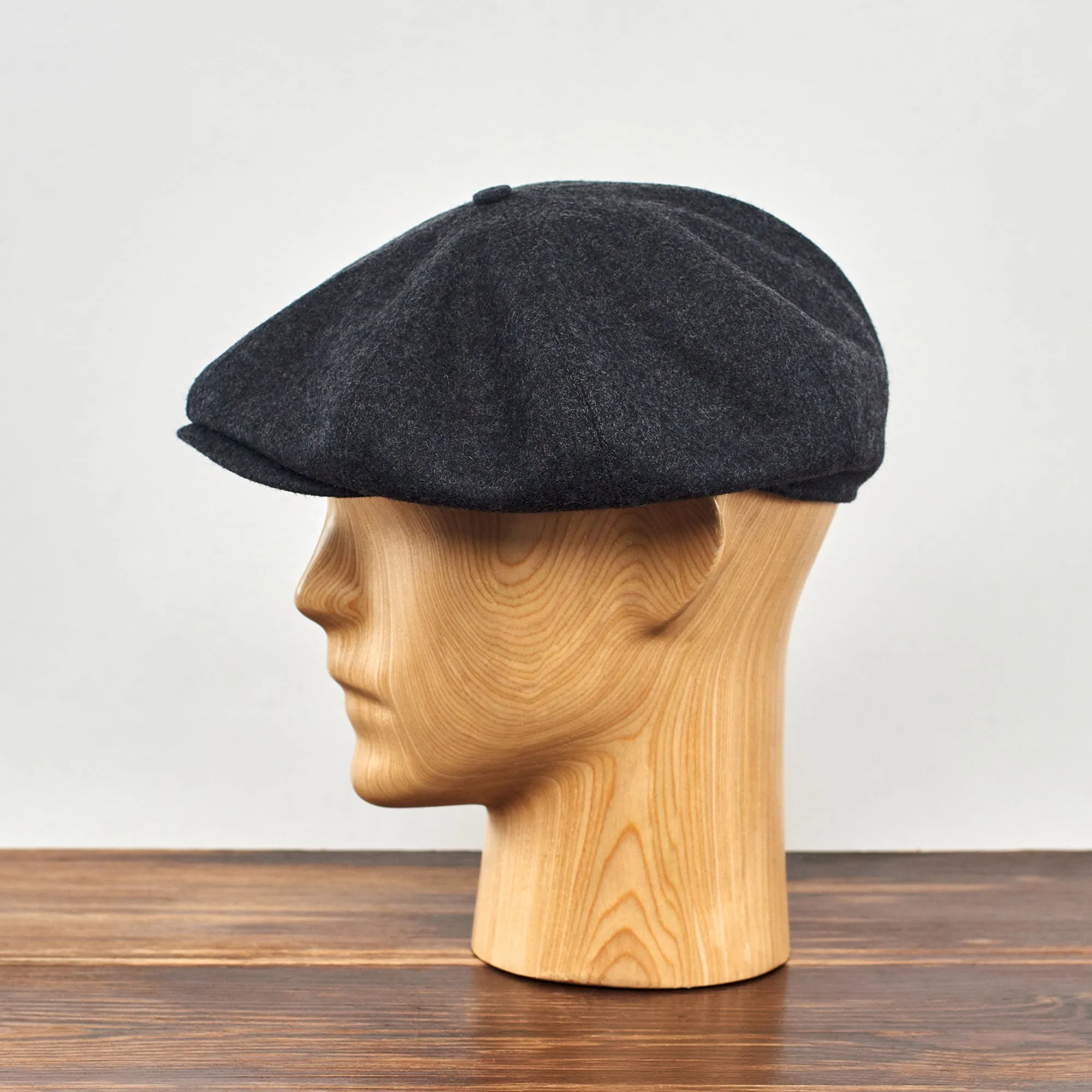 Eight Piece Wool Newsboy Cap-Dark Grey