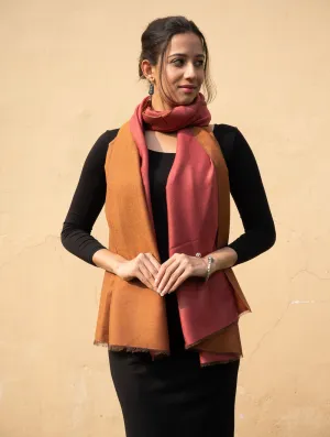 Exclusive Reversible Soft Kashmiri Wool Stole - Pale Orange & Dark Peach