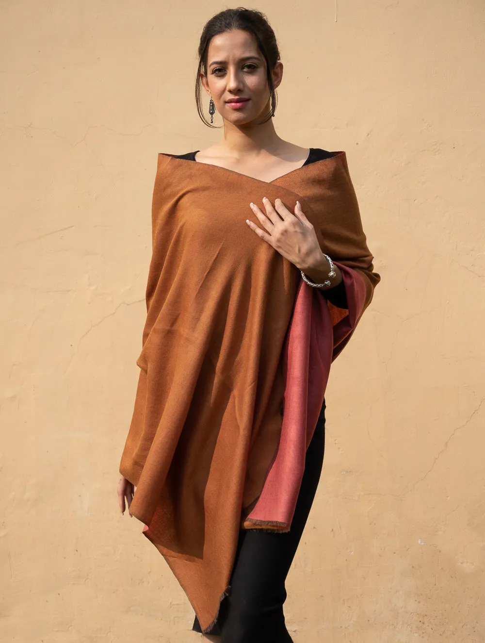 Exclusive Reversible Soft Kashmiri Wool Stole - Pale Orange & Dark Peach