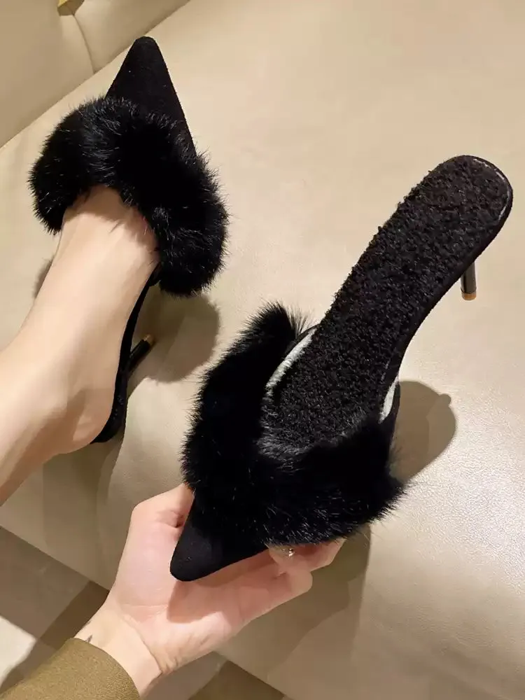 Fenix Fluffy Pointed-Toe Mules