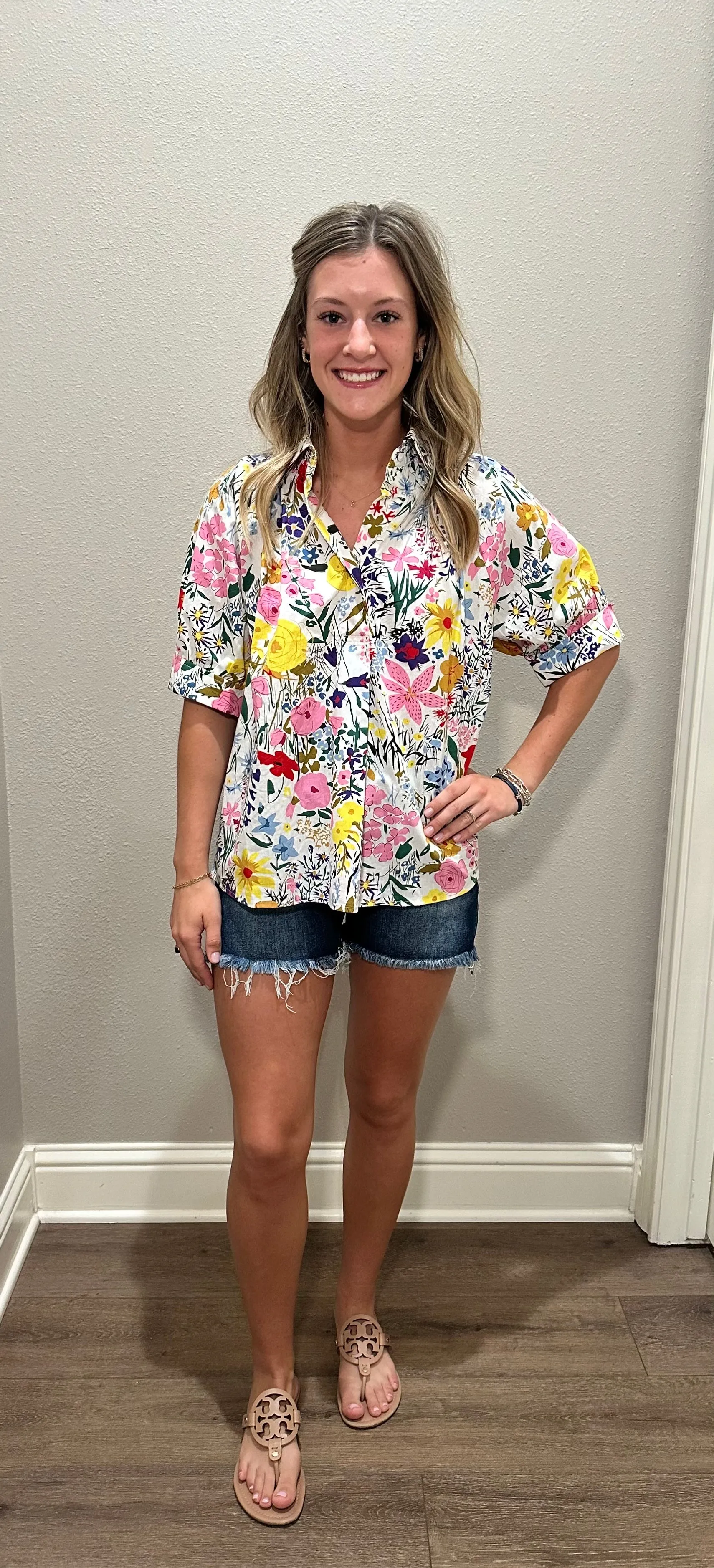 Floral Printed Button Down Blouse