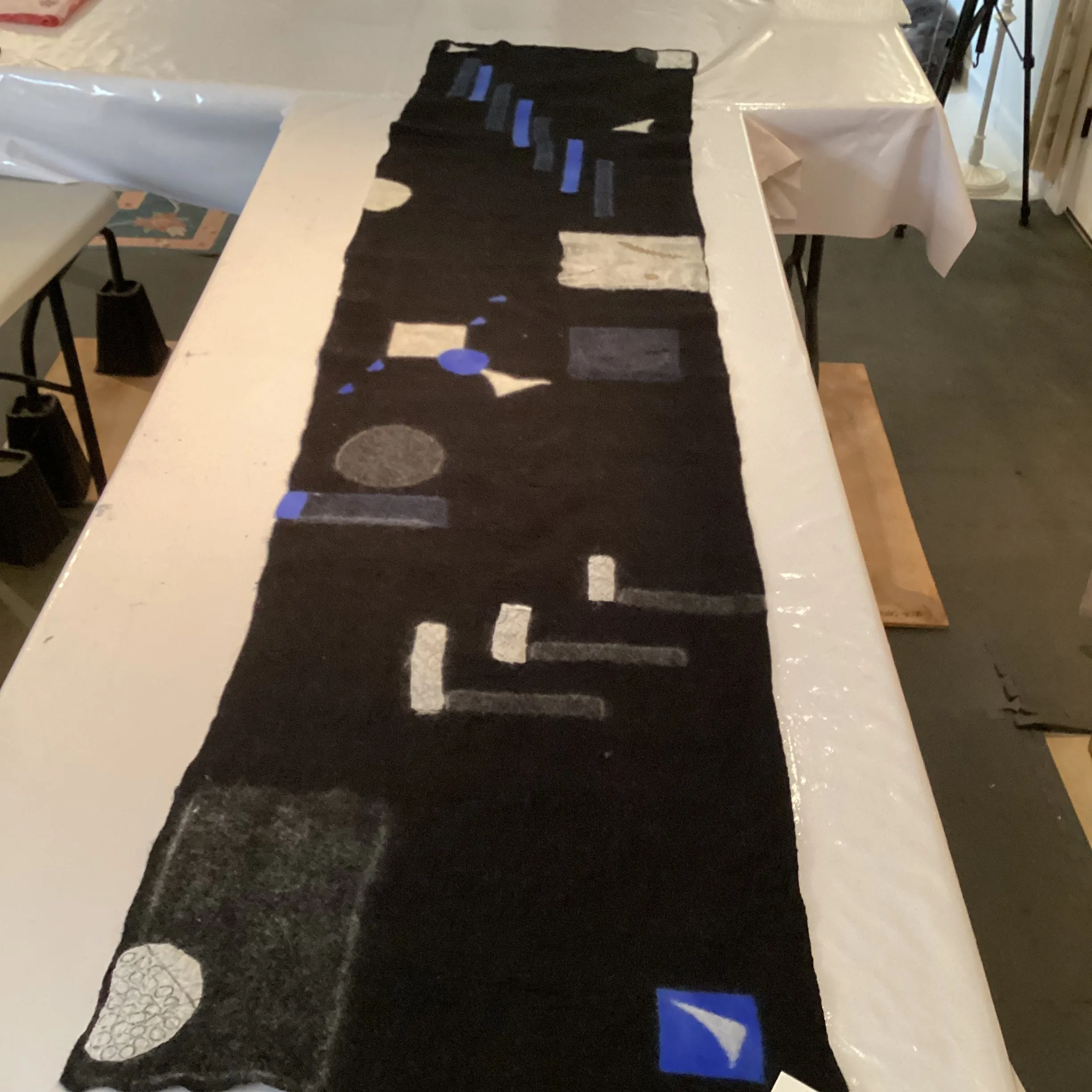 Geometric Shawl - Black with Blue