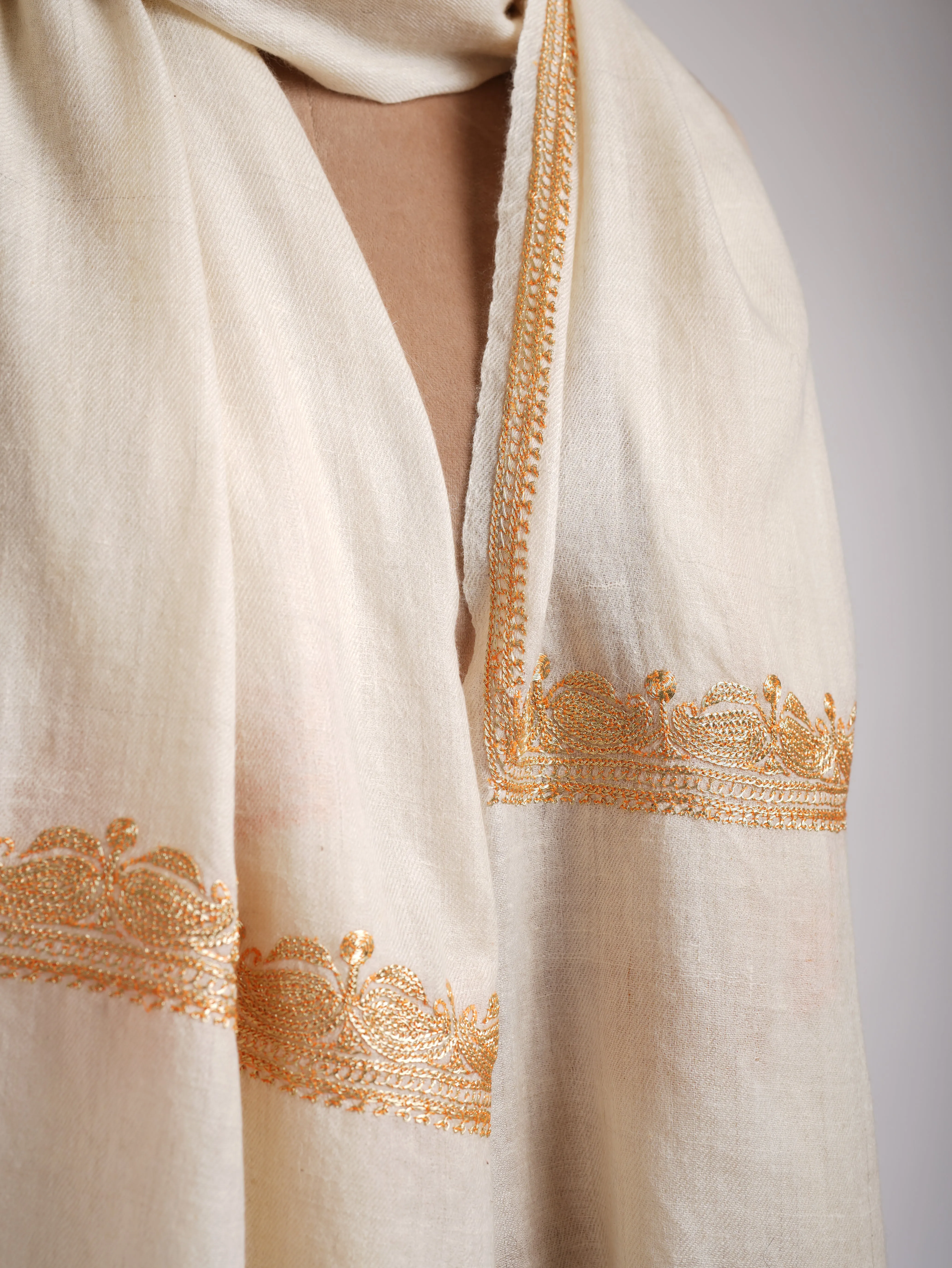 Gold Tilla Embroidered Indian Cashmere Stole